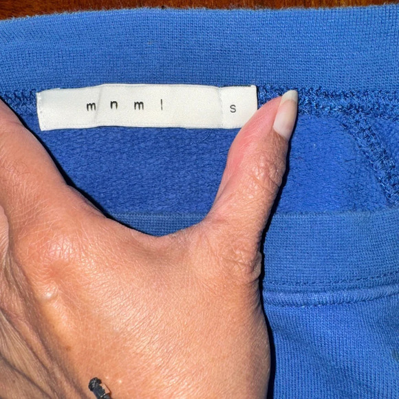 MNML Men's Painter Crewneck Cropped Distressed Sweatshirt Blue Size Small - Picture 3 of 6